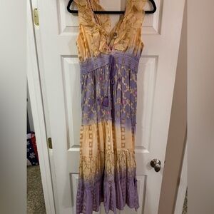 Boho Tiered Maxi Dress in Lavender and Beige
